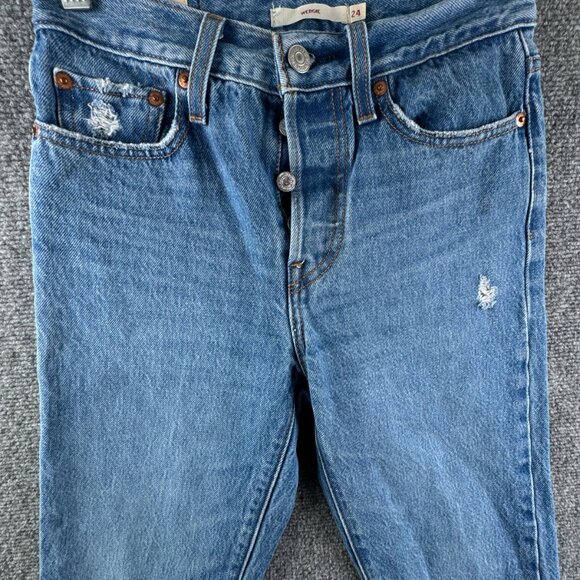 Levis Premium Big E Jeans Women 24 Wedgie Denim Button Fly Distressed Denim - Picture 2 of 16